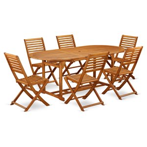 Pemberly Row Traditional 7-piece Wood Outdoor Set in Natural Oil