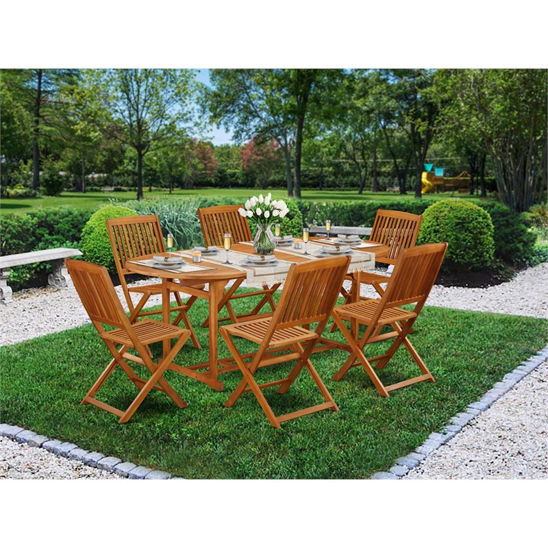 Pemberly Row Traditional 7-piece Wood Outdoor Furniture Set in Natural Oil