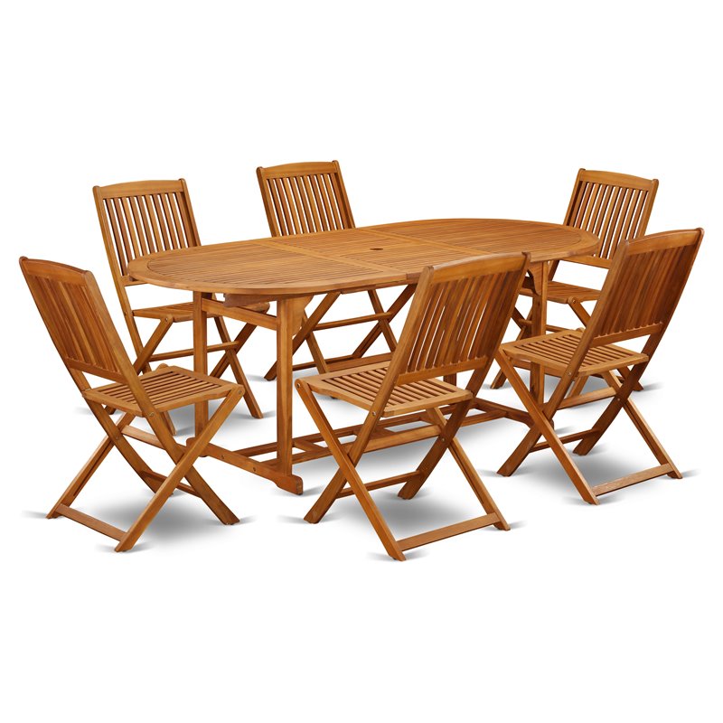 Pemberly Row Traditional 7-piece Wood Outdoor Furniture Set in Natural Oil