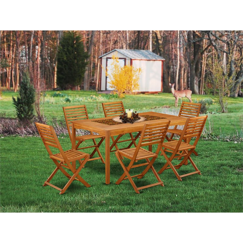 Pemberly Row Traditional 7-piece Wood Patio Furniture Set in Natural Oil