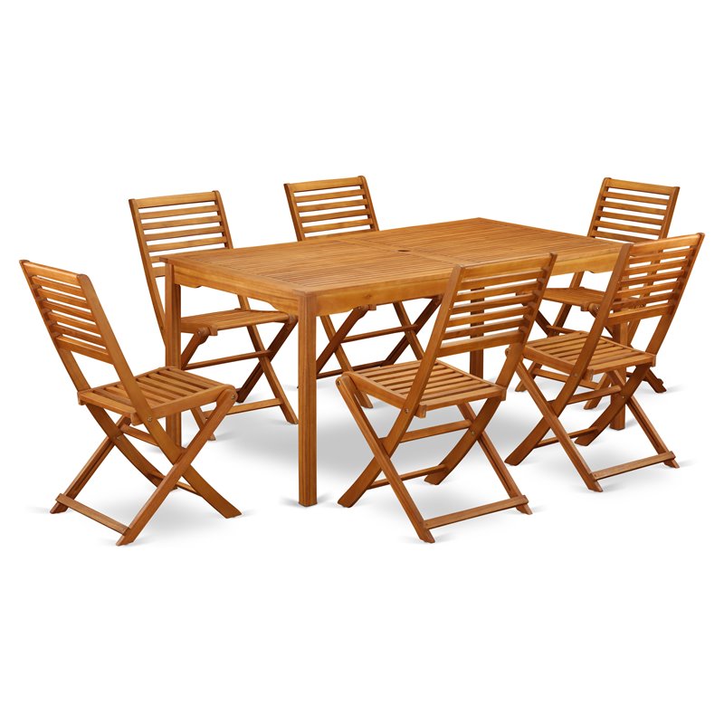 Pemberly Row Traditional 7-piece Wood Patio Furniture Set in Natural Oil
