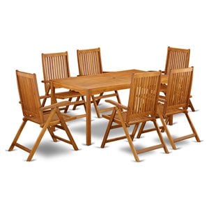 Pemberly Row Traditional 7-piece Wood Outdoor Furniture Set in Natural Oil