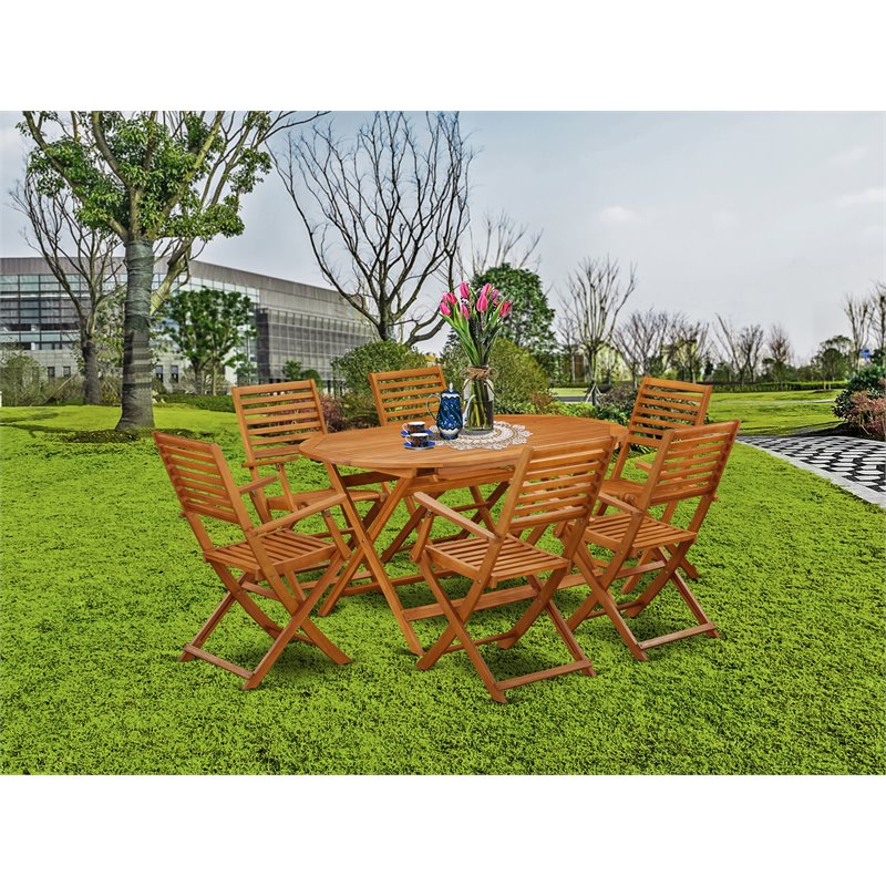 Pemberly Row Traditional 7-piece Wood Patio Furniture Set in Natural Oil