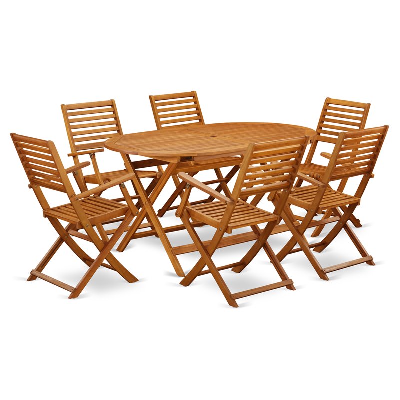 Pemberly Row Traditional 7-piece Wood Patio Furniture Set in Natural Oil