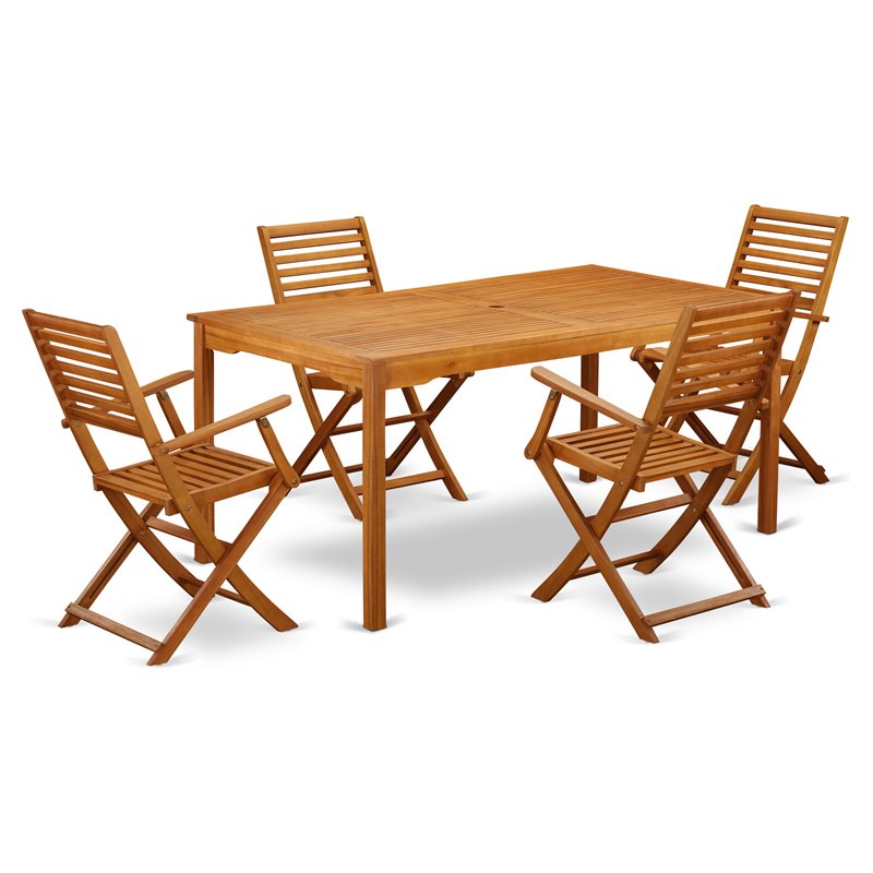 Pemberly Row Traditional 5-piece Wood Outside Patio Dining Set in Natural Oil