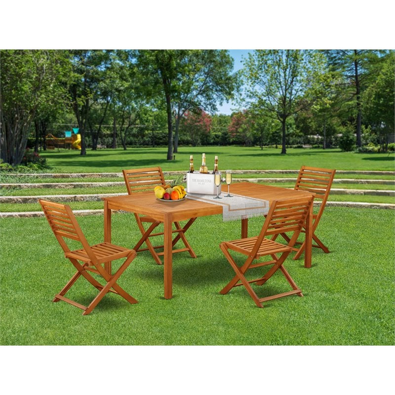 Pemberly Row Traditional 5-piece Wood Patio Furniture Set in Natural Oil