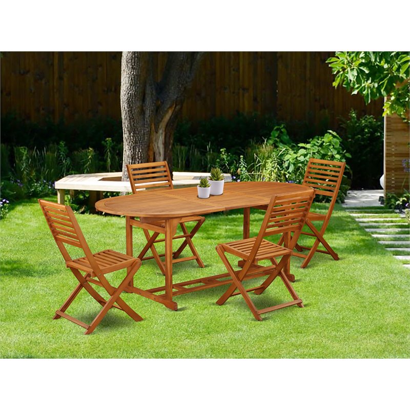 Pemberly Row Traditional 5-piece Wood Patio Set in Natural Oil