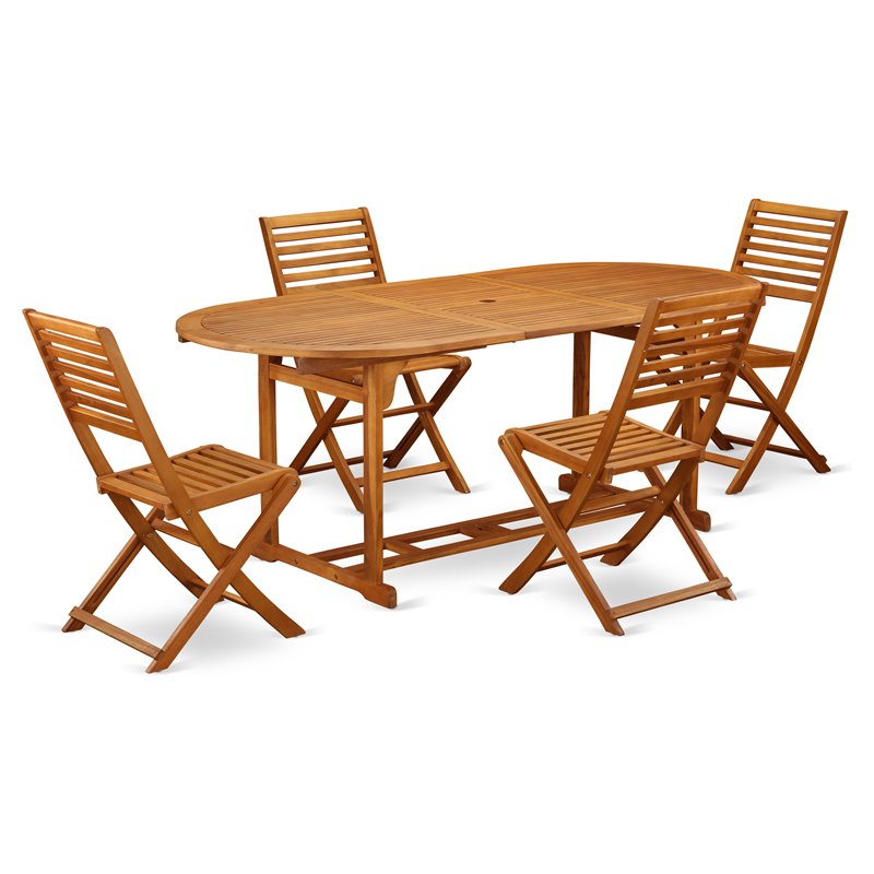 Pemberly Row Traditional 5-piece Wood Patio Set in Natural Oil