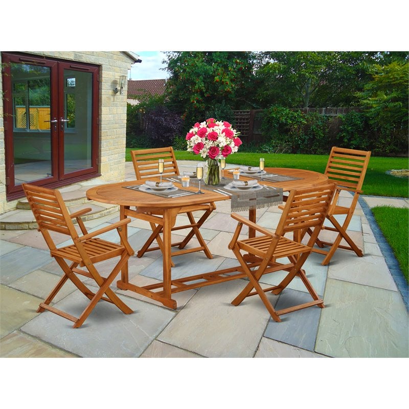 Pemberly Row Traditional 5-piece Wood Outdoor Dining Set in Natural Oil