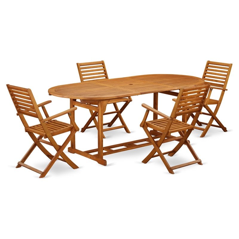 Pemberly Row Traditional 5-piece Wood Outdoor Dining Set in Natural Oil