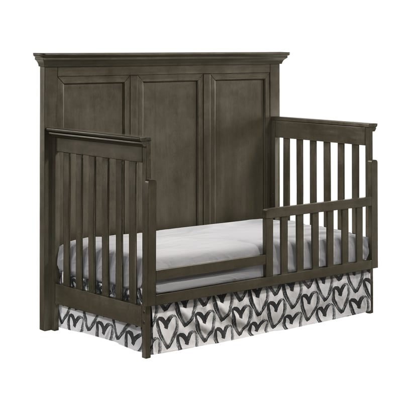 Pemberly Row Nursery Set with Convertible Crib, Bed Rails, Changer Top, and Toddler Rail in Gray