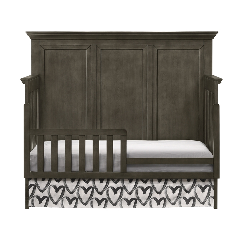 Pemberly Row Nursery Set with Convertible Crib, Bed Rails, Changer Top, and Toddler Rail in Gray