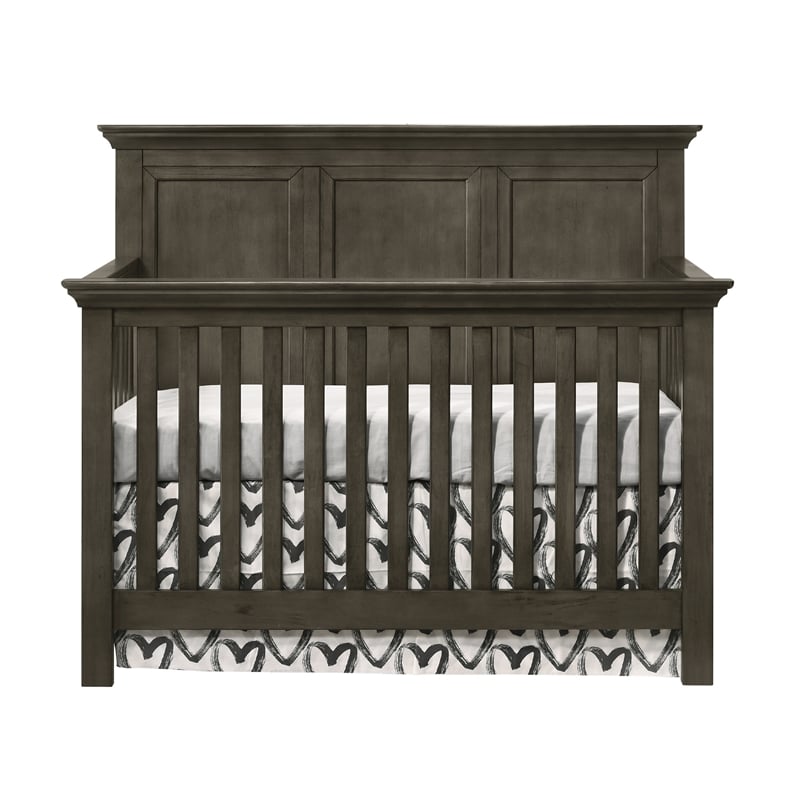 Pemberly Row Nursery Set with Convertible Crib, Bed Rails, Changer Top, and Toddler Rail in Gray
