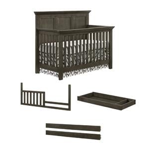 Pemberly Row Nursery Set with Convertible Crib, Bed Rails, Changer Top, and Toddler Rail in Gray