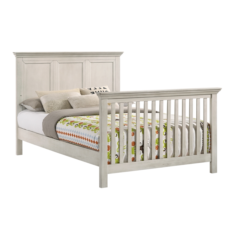 Pemberly Row Nursery Set with Convertible Crib, Toddler Rail, Full Bed Rails & Changer Top in Rustic White