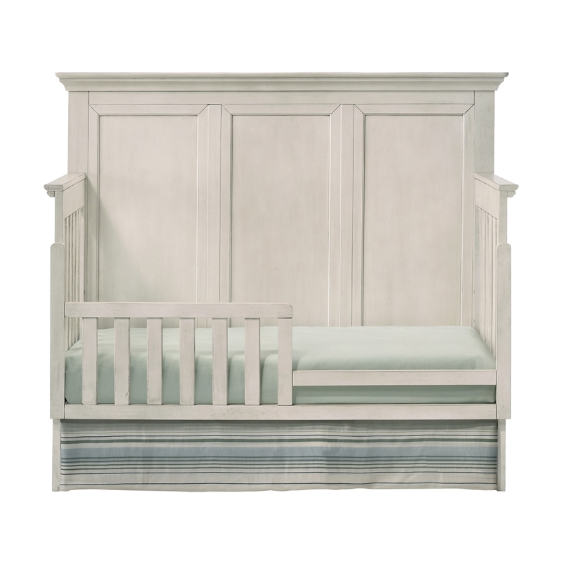 Pemberly Row Nursery Set with Convertible Crib, Toddler Rail, Full Bed Rails & Changer Top in Rustic White
