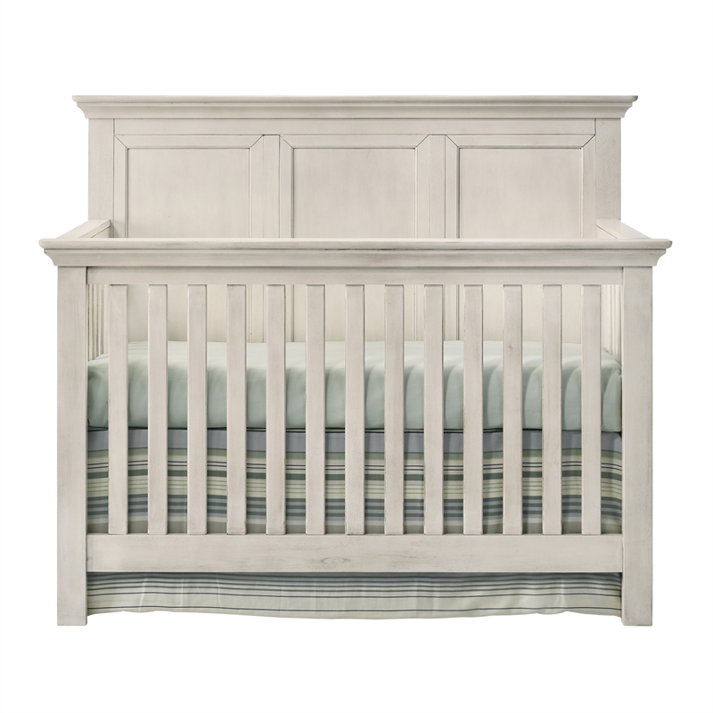 Pemberly Row Nursery Set with Convertible Crib, Toddler Rail, Full Bed Rails & Changer Top in Rustic White