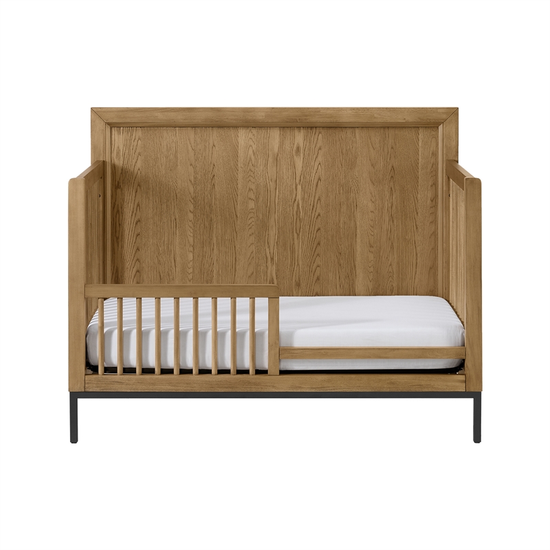 Pemberly Row 5-Piece Set: Drawer Chest, Changing Tray, 2 Nightstands, Toddler Rail in Natural Oak