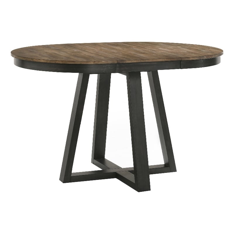 Pemberly Row Dining Set of 5 - Counter Table and 4 Splat Back Stools in Brown/Pecan - Solid Wood