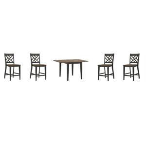 Pemberly Row Dining Set with 4 Lattice Back Stools and Drop Leaf Table in Brown/Pecan Finish