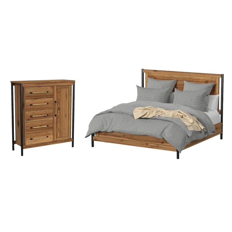Pemberly Row Bedroom Set of 2 Gentleman's Chest & King Panel Bed in Hickory