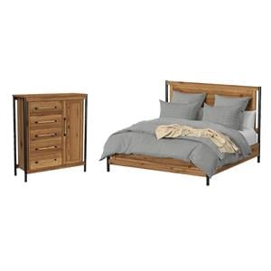 Pemberly Row Bedroom Set of 2 Gentleman's Chest & King Panel Bed in Hickory