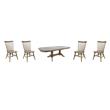 Pemberly Row Dining Set with Trestle Table and Spindle Chairs in Chestnut Finish