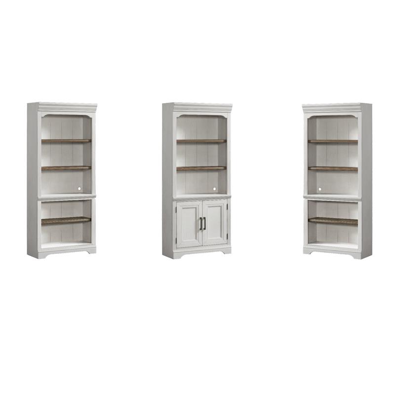 Pemberly Row Set of 3 Wooden Bookcases in White and Oak Finish