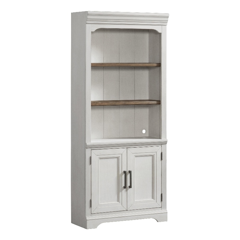 Pemberly Row Home Office Set of 4 - Bookcasess and Lateral File Cabinet in White & French Oak