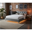 Pemberly Row  Contemporary Full Upholstered Corner Bed with LED and USB in Gray