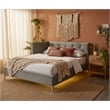 Pemberly Row  Contemporary Full Upholstered Corner Bed with LED and USB in Gray