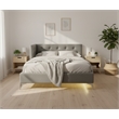 Pemberly Row  Contemporary Full Upholstered Corner Bed with LED and USB in Gray