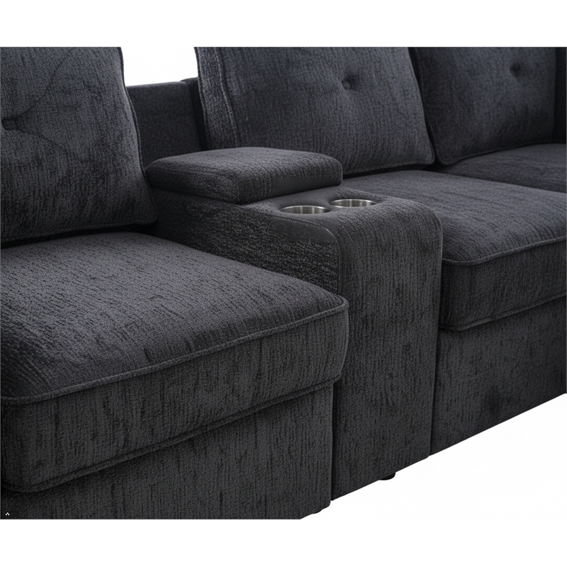 Pemberly Row Chenille Living Room Set Pull Out 6-Seater Sofa Bed in Dark Gray