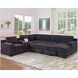 Pemberly Row Chenille Living Room Set Pull Out 6-Seater Sofa Bed in Dark Gray