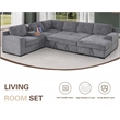 Pemberly Row Chenille Living Room Set Pull Out 6-Seater Sofa Bed in Light Gray