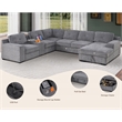 Pemberly Row Chenille Living Room Set Pull Out 6-Seater Sofa Bed in Light Gray