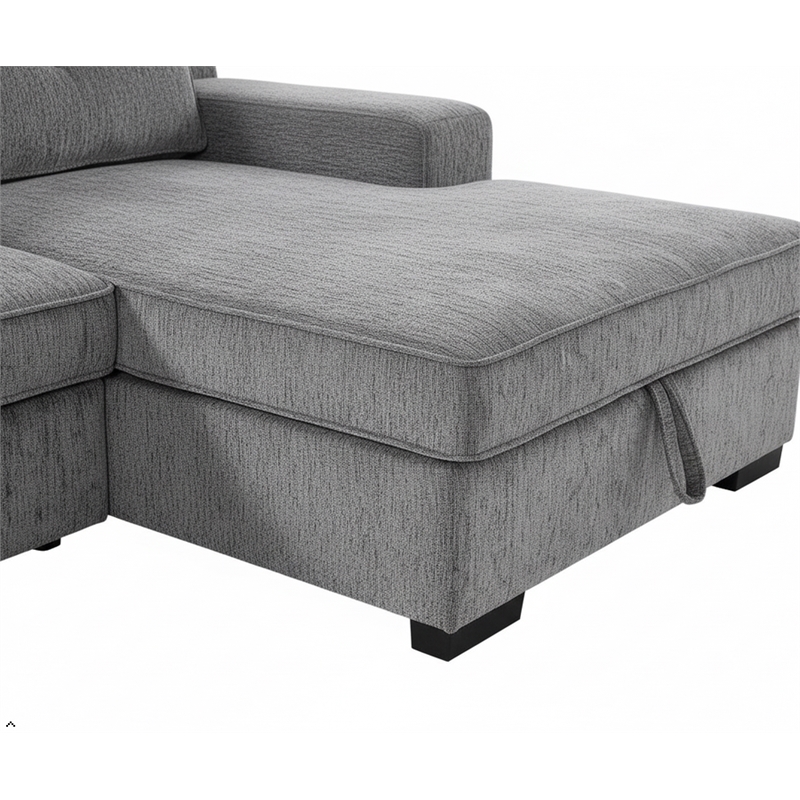 Pemberly Row Chenille Living Room Set Pull Out 6-Seater Sofa Bed in Light Gray