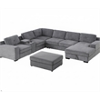 Pemberly Row Chenille Living Room Set Pull Out 6-Seater Sofa Bed in Light Gray