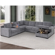 Pemberly Row Chenille Living Room Set Pull Out 6-Seater Sofa Bed in Light Gray
