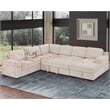 Pemberly Row Chenille Living Room Set Pull Out 6-Seater Sofa Bed in Beige