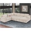 Pemberly Row Chenille Living Room Set Pull Out 6-Seater Sofa Bed in Beige
