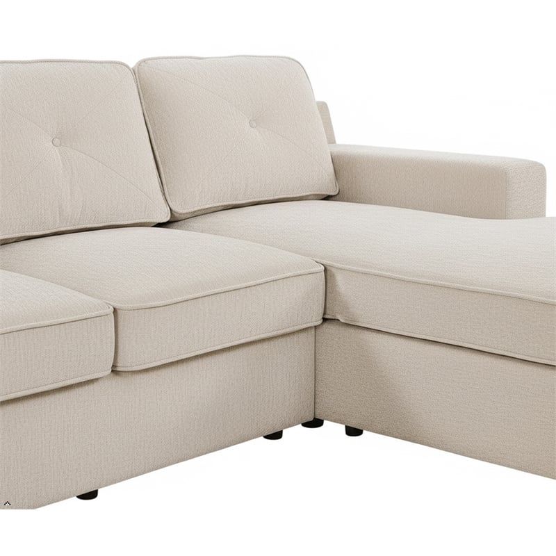 Pemberly Row Chenille Living Room Set Pull Out 6-Seater Sofa Bed in Beige