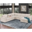 Pemberly Row Chenille Living Room Set Pull Out 6-Seater Sofa Bed in Beige