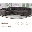 Pemberly Row Chenille Living Room Set Pull Out 6-Seater Sofa Bed in Brown
