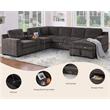 Pemberly Row Chenille Living Room Set Pull Out 6-Seater Sofa Bed in Brown