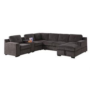 Pemberly Row Chenille Living Room Set Pull Out 6-Seater Sofa Bed in Brown