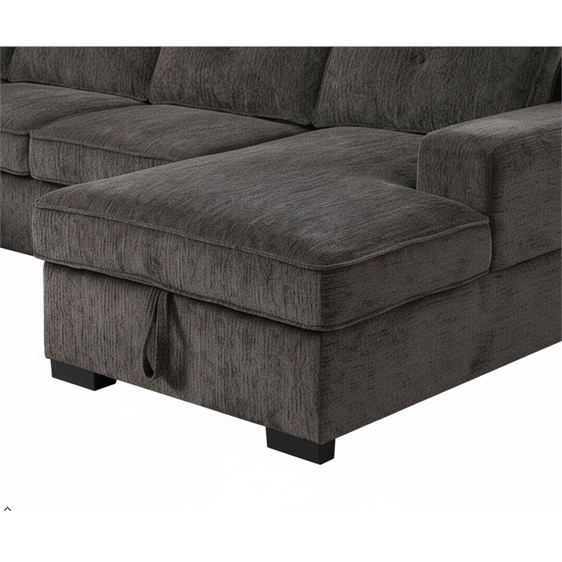 Pemberly Row Chenille Living Room Set Pull Out 6-Seater Sofa Bed in Brown