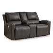 Pemberly Row Set of 3 Recliner, Sofa, & Loveseat with Console in Brown