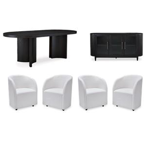 Pemberly Row 6-Piece Black & White Solid Wood Dining Set