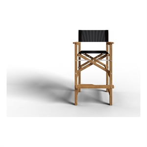 Pemberly Row Modern Teak Outdoor Solid Wood Bar Armchair in Black